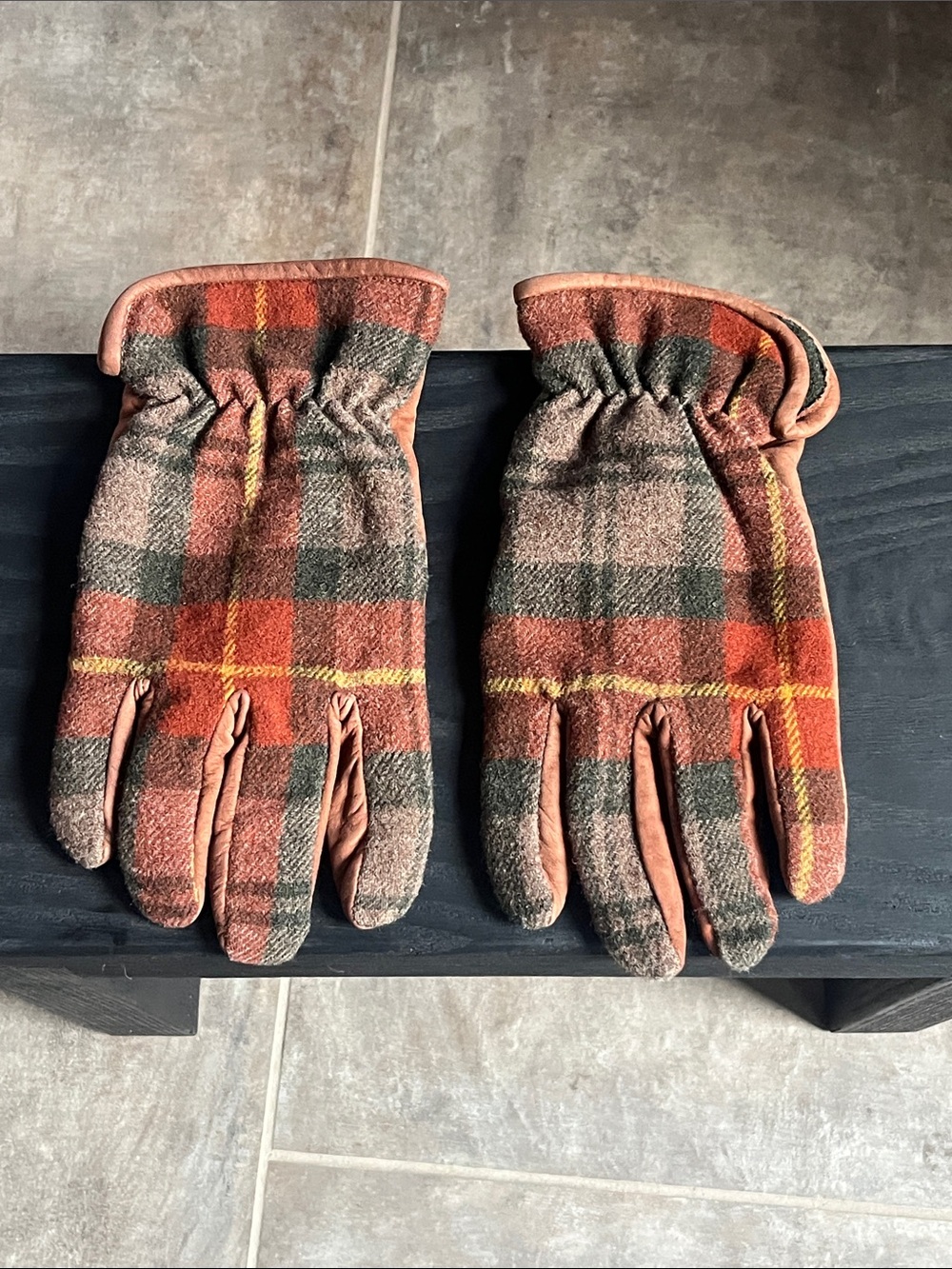 Vintage J. Crew Gloves Plaid Wool Blend, Leather Men's Large Italy